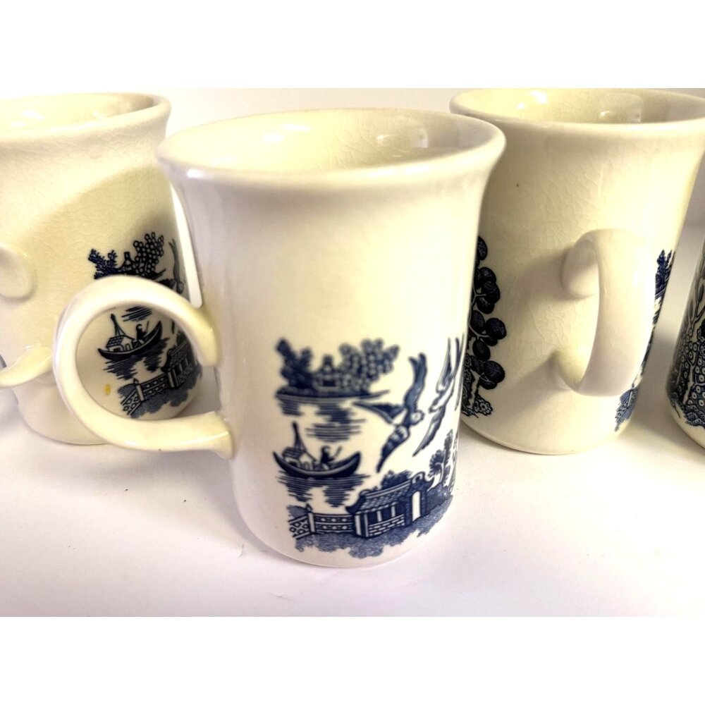 Coffee Mugs Cups Willow English Ironstone Cups Set 4 Churchill Georgian Shape - Picture 7 of 11